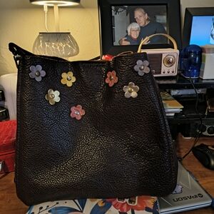 Portland Leather Dark Brown Crossbody with Floral Embellishments